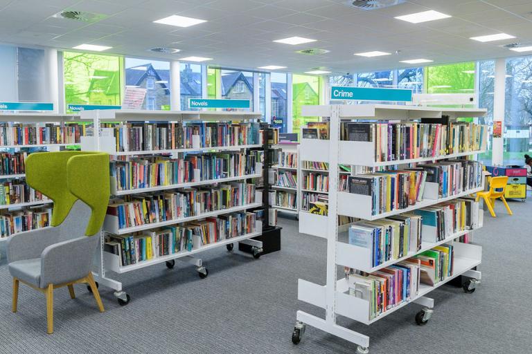 An internal phot of the Reginald Centre with bookshelves