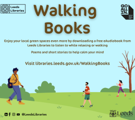 A graphic of people walking and running in a green space